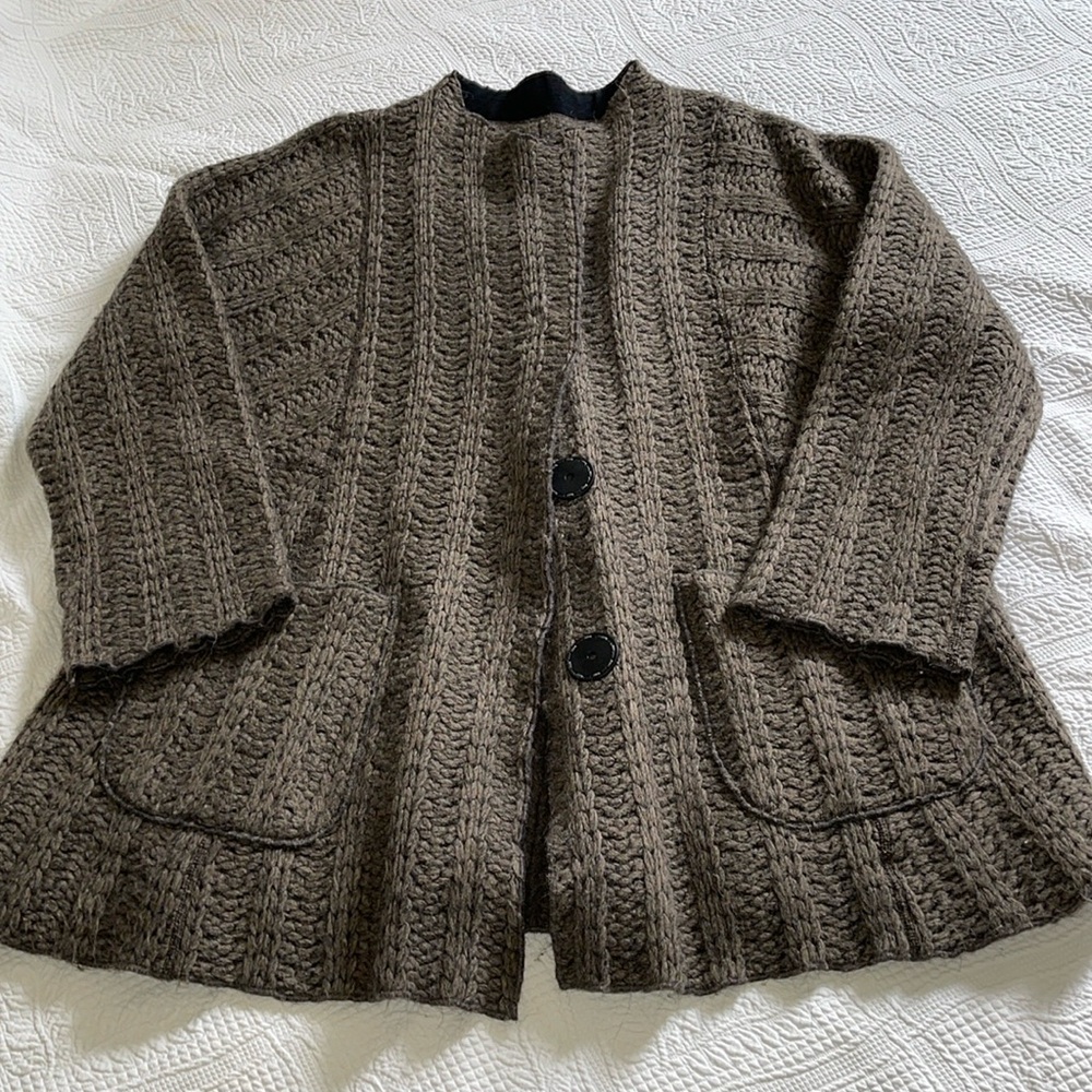 Babette Taupe Pea Alpaca blend Sweater Jacket Cardigan, Size Small, USA, EUC